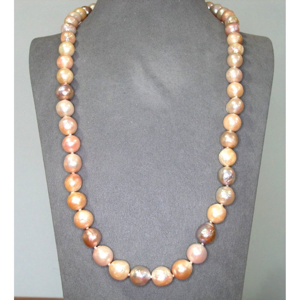 Peral Necklace 24" Ripple Freshwater Cultured Pearl Necklace 11-13MM Natural Pea